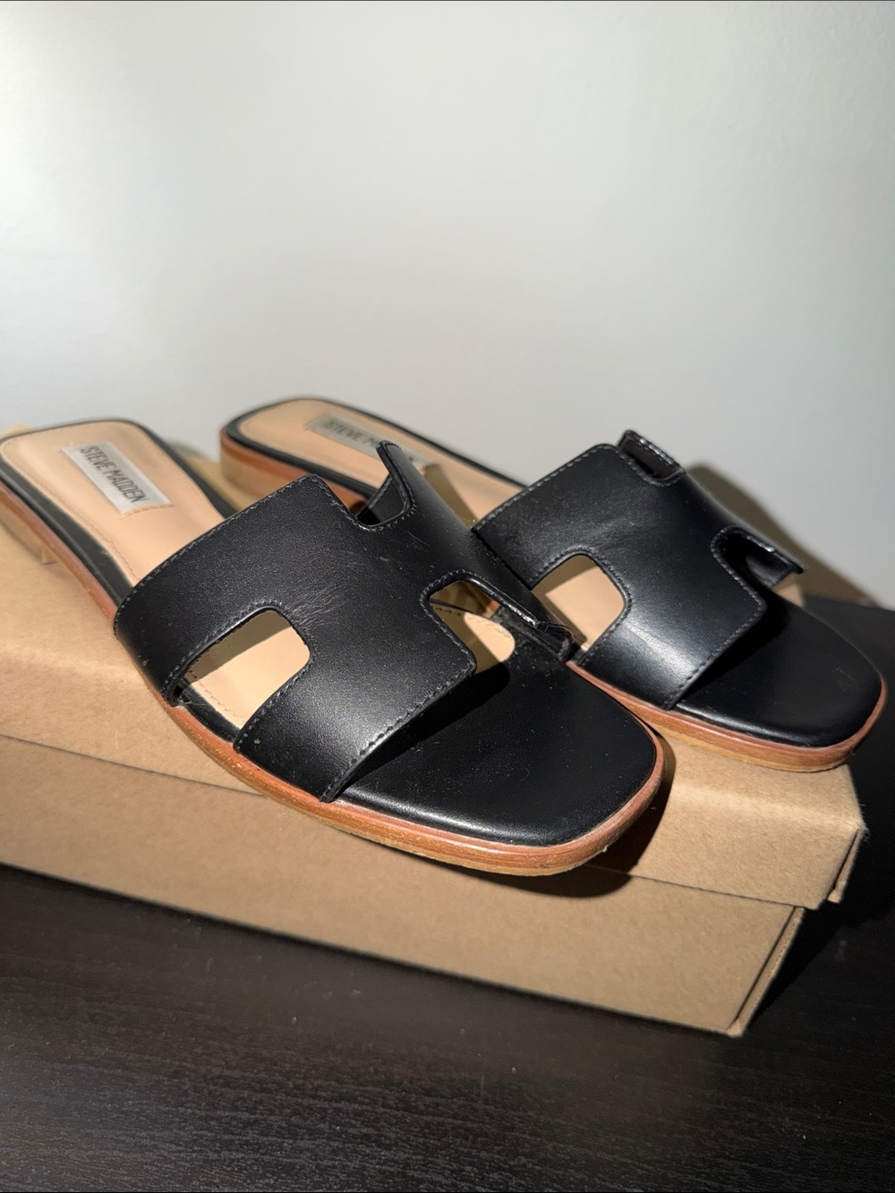 Steve Madden Black Leather Slide Mules